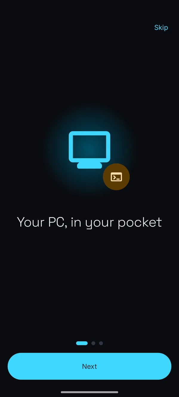 The Zelicra welcome screen: Your PC, in your pocket.